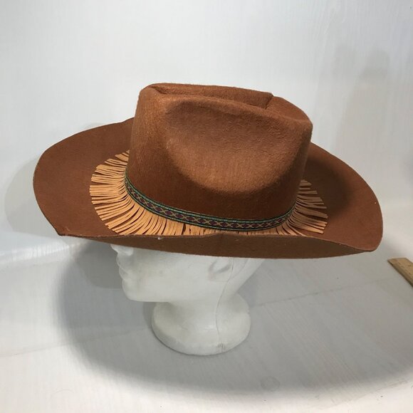 Halloween Hats Brown Western Cowboy Fringe Black Velvet Top Hat Set - Picture 5 of 13